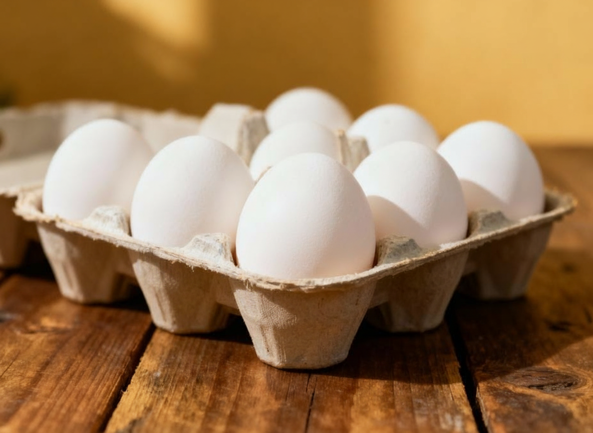 Close-up of clean white eggs